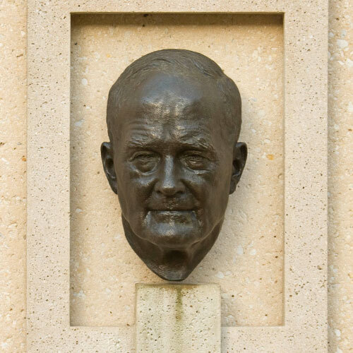Bust of Cecil Green outside of his eponymous building.