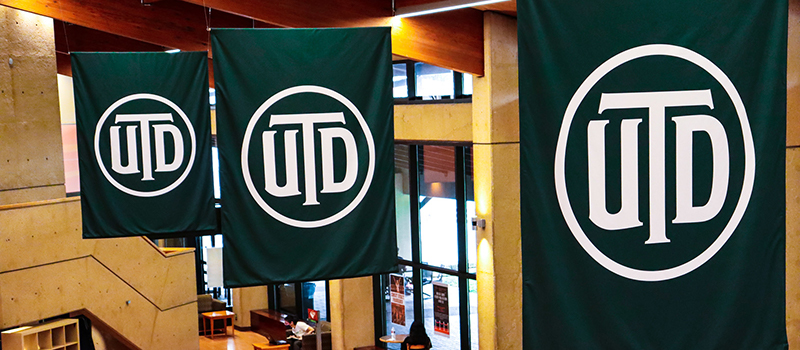 UTD banners flying in the Student Union