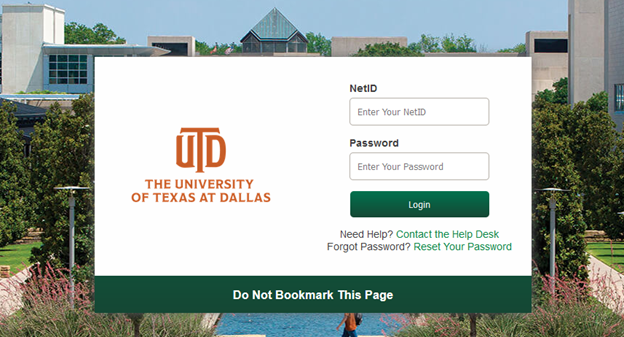 login screen for UTD net ID and password.