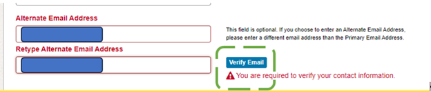 alternative back up email address field (optional)